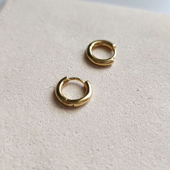 Chunky Small Gold Hoop Earrings 925 - Picture 1 of 4